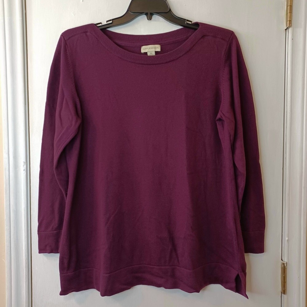 Appleseeds Women's Size XL Pullover Burgundy Simple Tight Knit Sweater